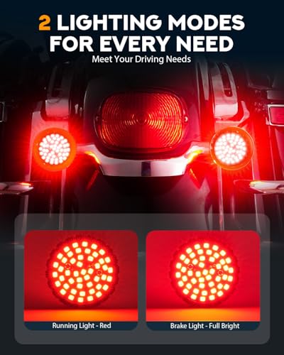 PBYMT Upgrade 2" Motorcycle Rear Turn Signals with Smoked Lens Covers 1157 LED Running Lights Compatible With Harley Davidson Touring Dyna Softail Sportster Street Glide Road Glide Iron 883