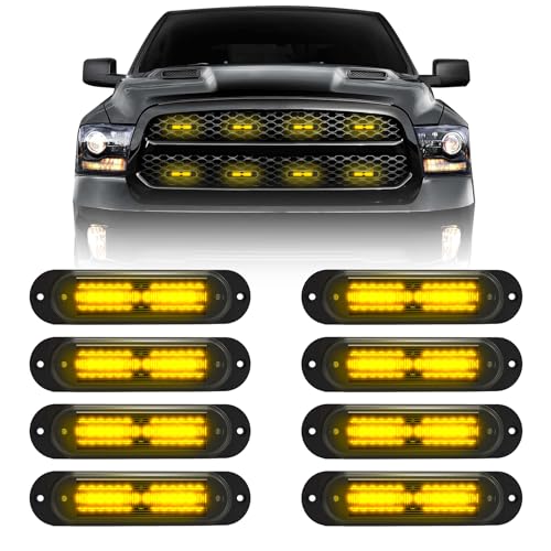 LED Amber Strobe Light For Trucks,8Pcs Emergency Grill Surface Mount Flashing Lights With Controller For Construction Firefighter Vehicles Car - color: Amber