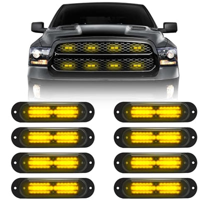 LED Amber Strobe Light For Trucks,8Pcs Emergency Grill Surface Mount Flashing Lights With Controller For Construction Firefighter Vehicles Car - color: Amber