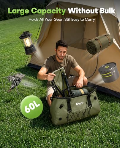 60L Waterproof Duffel Bag Motorcycle Dry Bag Backpack, Heavy-Duty Roll-Top Waterproof Bag with Sealed Seams & Waterproof Zipper for Riding, Kayaking, Camping & Travel (Green) - color: Green