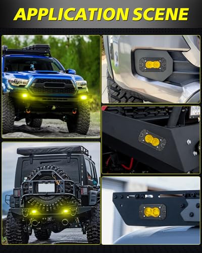 Yellow Flush Mount LED Pods, AKD Part Flood CREE LED Flush Mount Fog Lights 40W Yellow Chase Lights Bumper Driving Backup Reverse Light Pods for Trucks Pickup SUV UTV ATV Snowmobile - color: Yellow Flush