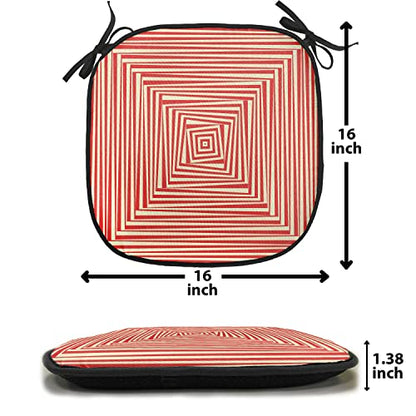 Lunarable Psychedelic Chair Cushion Pad, Hypnotic Maze Twisty Optical Theme Dizzy Pattern Trance Abstract, Seat Padding for Kitchen & Patio with Anti-Slip Backing, 16"x16", Pale Yellow Vermilion - color: Pale Yellow Vermilion, size: Pack of 1