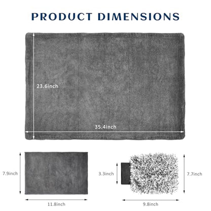 Sun Walker Car Drying Towel Set, 24"×36" Ultra Absorbent 1200 GSM Auto Cleaning Cloth with Wash Mitt & Glass Towel, Scratch-Free Streak-Free Microfiber Drying Towels for Car Truck SUV