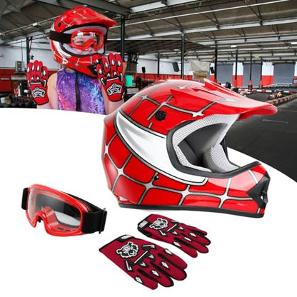 SLMOTO DOT Youth & Kids Motocross Offroad Street Helmet Red Spider Motorcycle Youth Helmet Dirt Bike Motocross ATV Helmet+Goggles+Gloves X-Large - color: Red Spider, size: X-Large