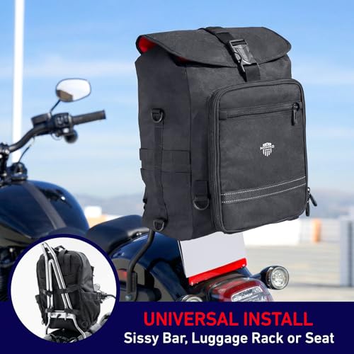 Nomad Motorcycle Sissy Bar Bag Expandable Roll Top Extra Storage Motorbike Tail Bag Converts to Handle & Shoulder Carry,15” Laptop Sleeve Weather Resistant Motorcycle Luggage Rack/Seat Travel (Black)