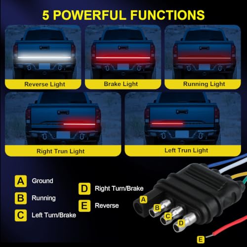 YUGUANG 60 Inch Tailgate Light Bar, Double Row LED Truck Tailgate Light Strip with Red Running Brake Lights Turn Signal White Reverse Lights - size: 60 Inch Red White