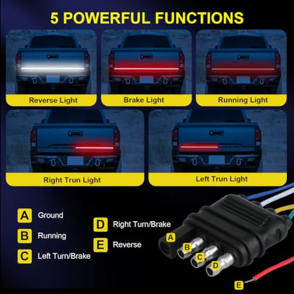 YUGUANG 60 Inch Tailgate Light Bar, Double Row LED Truck Tailgate Light Strip with Red Running Brake Lights Turn Signal White Reverse Lights - size: 60 Inch Red White