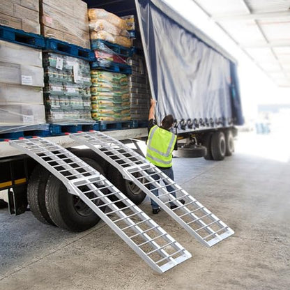 Pair of Aluminum Loading Truck Ramps, 12”W x 89.8”L, 2PCS 1500 Lbs Heavy Duty Motorcycle Ramps with Load Straps, Anti-Slip Foldable Ramp for ATV/UTV/Lawnmower/Tractor - size: 12”W x 89.8”L