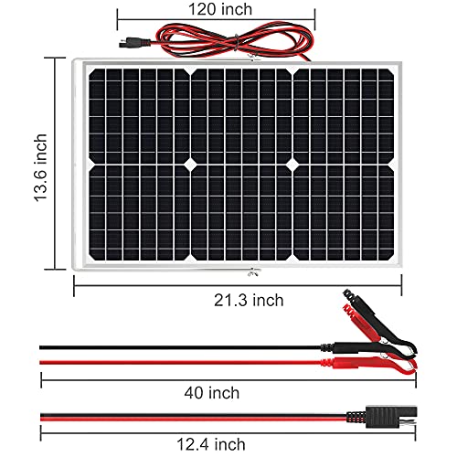 SOLPERK Solar Panel Kit 30W 12V, Waterproof Solar Battery Trickle Charger Maintainer + Upgrade Waterproof Controller + Adjustable Mount Bracket for Boat Car RV Motorcycle Marine Automotive - size: 30W PWM+Load