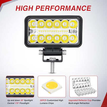 Nilight LED Light Pods 2PCS 4.5 Inch 39W Upgraded Spot Flood Combo Beam Driving Fog Work Backup Bumper Roof Lighting for Offroad Pickup Truck ATV UTV SUV 4x4 Van Camper Boat - color: 2Pcs 26Led Combo Lights