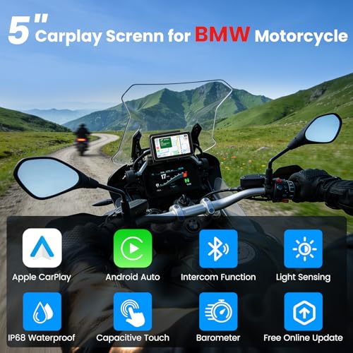 WonVon Motorcycle CarPlay Compatible with BMW F 750 800 850 900 GS, R 1200 1250 1300 GS RS 5" IPS GPS Navigation Wireless Apple CarPlay Android Auto, Bluetooth Audio IP69 Waterproof Music Sharing - color: 5 Inch Only for BMW