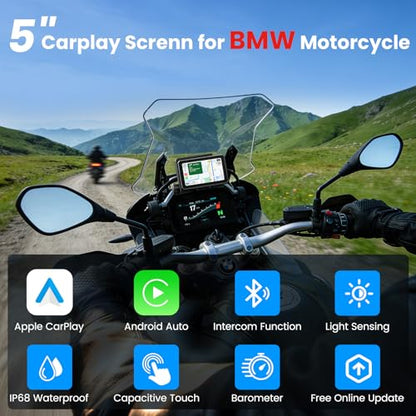 WonVon Motorcycle CarPlay Compatible with BMW F 750 800 850 900 GS, R 1200 1250 1300 GS RS 5" IPS GPS Navigation Wireless Apple CarPlay Android Auto, Bluetooth Audio IP69 Waterproof Music Sharing - color: 5 Inch Only for BMW