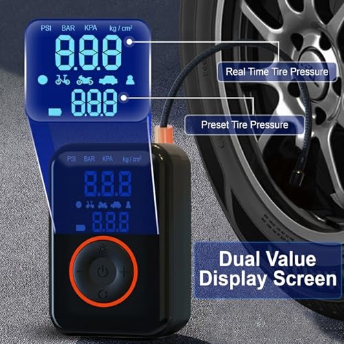 Tire Inflator Portable Air Compressor Heavy Duty 150PSI Faster Inflation Power Bank with Digital Gauge Pre-Set Auto Shut-Off LED flashing Lights Cordless Air Pump for Car Motorcycle, Bike, Balls