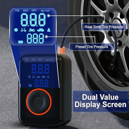 Tire Inflator Portable Air Compressor Heavy Duty 150PSI Faster Inflation Power Bank with Digital Gauge Pre-Set Auto Shut-Off LED flashing Lights Cordless Air Pump for Car Motorcycle, Bike, Balls