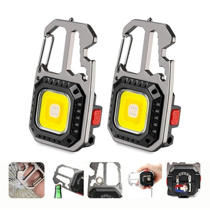 MAKDAK Cob Keychain Work Light - 2PC EDC Keychain Flashlight Rechargeable, Super Bright Flashlight for Car Repair, Emergency(Silver) - color: Silver*2PC