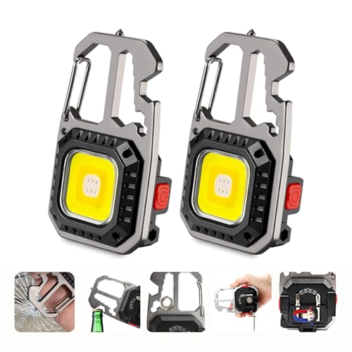 MAKDAK Cob Keychain Work Light - 2PC EDC Keychain Flashlight Rechargeable, Super Bright Flashlight for Car Repair, Emergency(Silver) - color: Silver*2PC