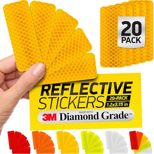 Reflective Safety Tape Stickers | 3M Diamond Grade | Yellow | 1.2″ x 3.15″ | 20-Pack | Safety Warning Tape for Helmets, Cars, Mailboxes & More - color: Fluorescent Yellow