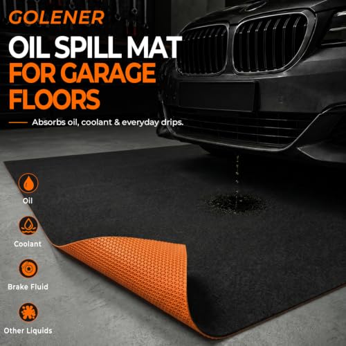 2-Pack Golener Oil Spill Mat - Garage Floor Mat, Absorbent Oil Pad, Maintenance Oil Change Mat, Waterproof, Protect Garage Surface from Spill & Stain, Reusable, Washable, Durable, 36”x60”, Orange Base - size: 2-Pack 36" x 60"