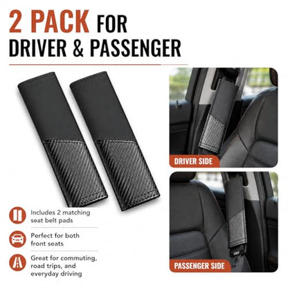 2 PCS Car Seat Belt Cover Pads - Seatbelt Covers with Carbon Fiber & Faux Leather, Soft Shoulder Strap Cushion for Neck & Shoulder Pain Relief, Universal Fit for Car Truck Accessories(Black) - color: Black