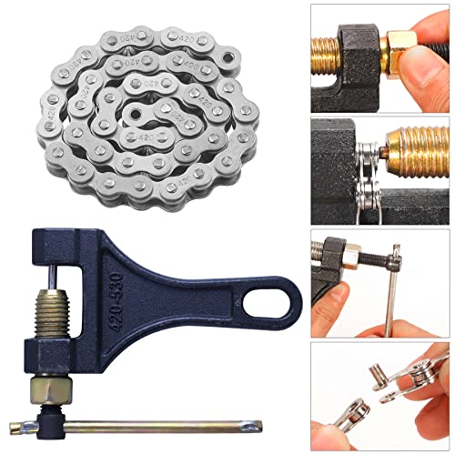 420 Jackshaft Chain 42Link+ Chain Breaker, fit for Coleman BT200X CT200U Trail 200 CT200U-EX Baja TrailMaster Warrior Heat Massimo MB165 MB200 196cc 6.5hp Powersports Mini Bike Part - size: 42 Link Chain Breaker