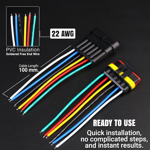 TMH 10Pcs 6 Pin Electrical Connector Male and Female, 10cm. 22 AWG Waterproof Wire Connectors 6 Way with Heat Shrink Tubing for Car Truck Boat Wire Connection (5 Set) - size: 6 Pin - 5 Sets
