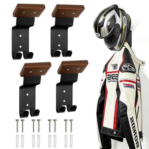 Eorbow 4 Pack Motorcycle Helmet Wall Mount, Helmets Holder with Double Key Hook, Helmet Hanger Motorcycle Gear Rack for Bike Baseball Tactical Football Skiing Accessories