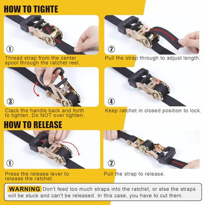 Ayaport Endless Ratchet Straps (No Hooks) 1" x 8' Heavy Duty Small Ratchet Tie Down Straps 1860lbs Break Strength Black Tie Downs for Cargo, Truck Bed, Motorcycle - size: 8' x 1"-4pcs