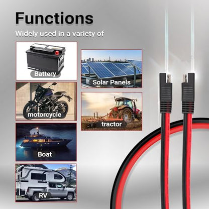 FXC 12AWG SAE to SAE Extension Cable Quick Disconnect SAE Connector with Dust Cap for Automotive RV Motorcycle Solar Panel SAE Plug Battery Charging Cable(10FT 12 Gauge) - size: 10FT