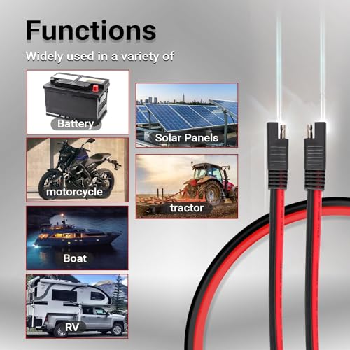 FXC 12AWG SAE to SAE Extension Cable Quick Disconnect SAE Connector with Dust Cap for Automotive RV Motorcycle Solar Panel SAE Plug Battery Charging Cable(6.6FT 12 Gauge) - size: 6.6FT