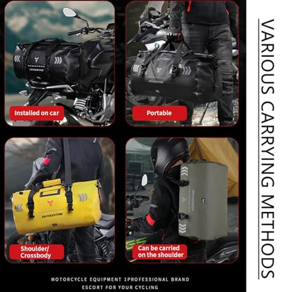 46L Motorcycle Luggage, Waterproof Roll-Top Motorcycle Bag for Long Distance Travel & Camping & Accommodates Musical Instruments, 500D PVC Heavy Duty Dry Bag with Air Valve & Shoulder Straps (Black)