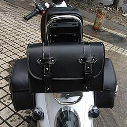 Riloer Motorcycle Saddle Bag, Universal Luggage PU Leather Bag Storage with 2 Mounting Straps Black
