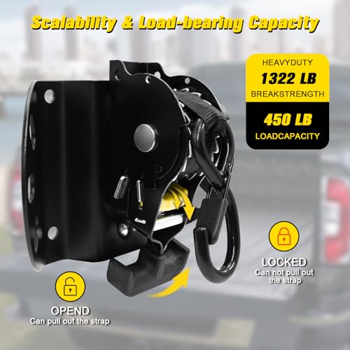 Retractable Ratchet Straps for Ford F-150 2015-2025 | Locking S-Hook Truck Bed Tie Downs Heavy Duty Bed Mounted Ratchet With Safety Lock No Drill Install Auto-Retract Tie Downs - size: F150