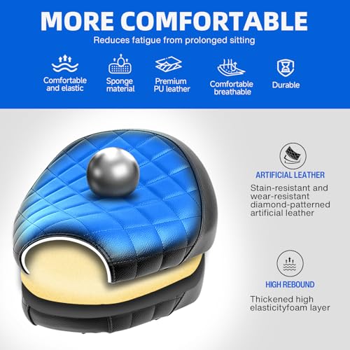 DREAMIZER Cool Gel Motorcycle Solo Seat Compatible with Honda Rebel 1100 CMX1100 CM1100 2021 2022 2023 2024 2025, Motorcycle Front Driver Seat Rider Saddle Cushion, Rhombic - style: Front-Black-Rhombic