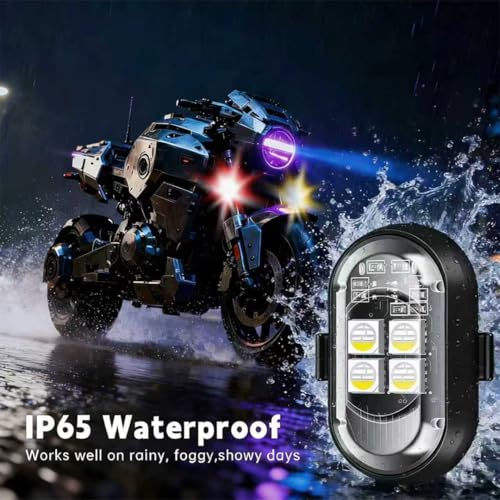 Upgraded 4-lamp high-Brightness 8-Group Wireless LED Warning Strobe Lights |8 Colors, Waterproof Lights with Remote Control| Wireless led Strobe Lights for Cars, Motorcycles, Bicycles and Drones (8)