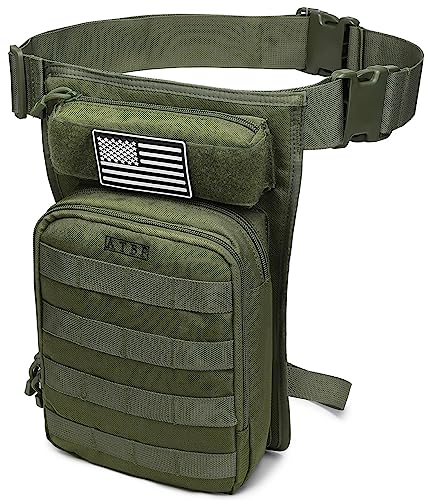Motorcycle Tactical Drop Leg Thigh Bag with Holster Handgun Firearm Pistol Bag for Men Hunting Shooting Range Additional 3 Magazine Storage Slots - color: Army Green