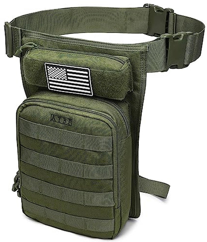 Motorcycle Tactical Drop Leg Thigh Bag with Holster Handgun Firearm Pistol Bag for Men Hunting Shooting Range Additional 3 Magazine Storage Slots - color: Army Green