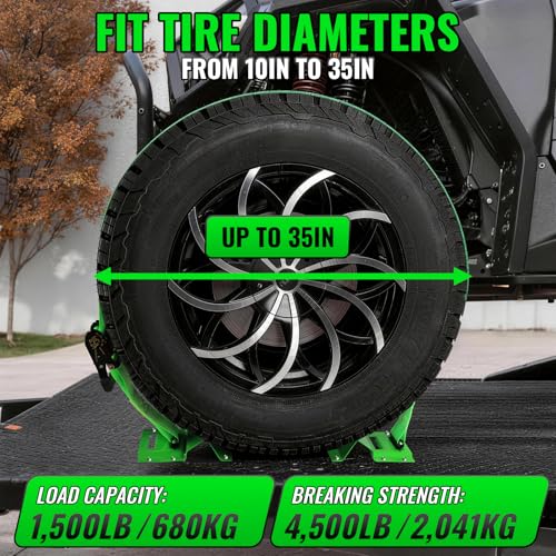 Wheel Chock Tie Down Straps kit for Trailers, E-Track Heavy-Duty Wheel Tie-Down Set for Lawn UTV ATVs, SUV,Mowers and Tractors – 4500 lbs Break Strength, 4-Pack 2in x 8ft,Green - color: Green, 4 Pack