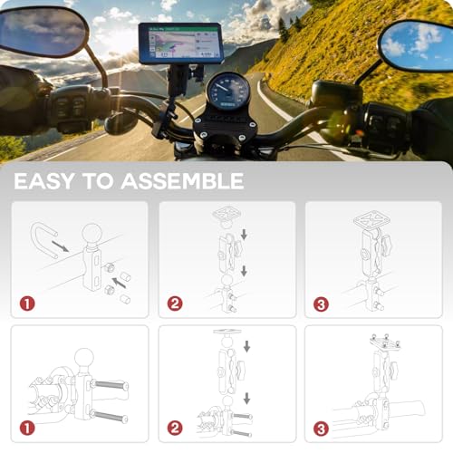 TUSITA Motorcycle GPS Mount Handlebar Brake Clutch Reservoir Compatible with Garmin Montana, Zumo XT GPS -, Double Socket Arm - B Size Medium - size: B Size Medium
