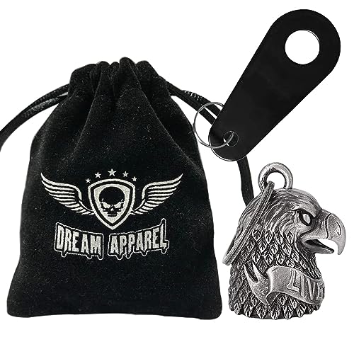 Dream Apparel Motorcycle Bell Guardian Angel Drive Away Gremlin, Biker Bell for Men Women Rider Riding, Good Luck Gift - color: Eagle and Live to Ride