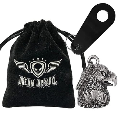 Dream Apparel Motorcycle Bell Guardian Angel Drive Away Gremlin, Biker Bell for Men Women Rider Riding, Good Luck Gift - color: Eagle and Live to Ride