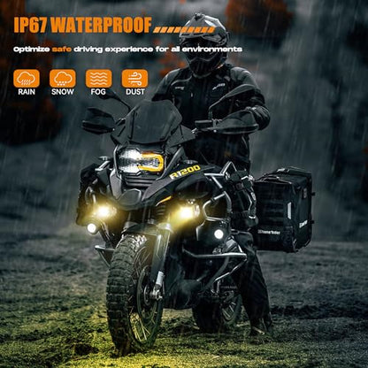 Future Eyes LED Motorcycle Fog Lights, 360° Adjustable Auxiliary Lights, Waterproof Off-Road Driving Light for Night Riding, Amber/White High & Low Beam, Compatible with Motorcycles, ATVs, and UTVs