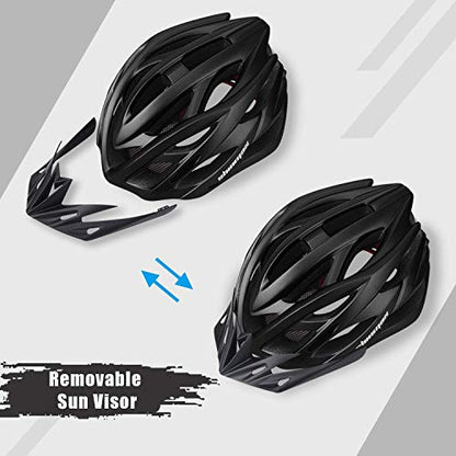 Bike Helmet Men Women, Shinmax Bicycle Helmet with Rear Light and Detachable Visor - color: Black, size: Large (57-62 cm)
