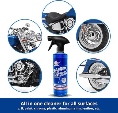 Shinykings Motorcycle Cleaner Wash&Shine 66 | WATERLESS Motorcycle Wash with Ultra Shine Effect | Powerful Detailing Spray for All Surfaces | Motorcycle Cleaning Kit California | 32 fl.oz - size: 1 Count (Pack of 1)
