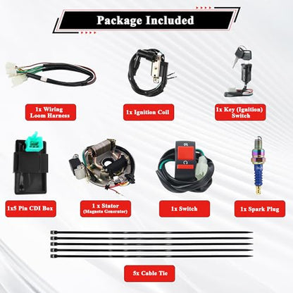 Rebuild Kick Start Dirt Pit Bike Wire Harness Wiring Loom Kit with Ignition Coil CDI 2 Coil Stator Blue A7TC Spark Plug for 50cc 70cc 90cc110cc 125cc 140cc Lifan Loncin Zongshen YX - color: Blue