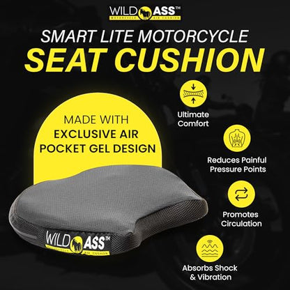 Wild Ass Smart Lite – Motorcycle Air Gel Seat Pad, Ergonomic Air-Adjusting Cushion with Straps, Universal Fit for Ultimate Rider Comfort & Relief, Cool Flow Motorcycle Accessory for Long Rides–Black - style: Lite