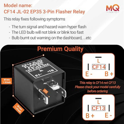 3-Pin CF-14 CF14 EP35 12V LED Electronic Flasher Relay Fixes Motorcycle Car Turn Signal Light Bulb and Hazard Warn Hyper Blink Flash or No Flashing - Premium CF14JL-02 Part by MQparts