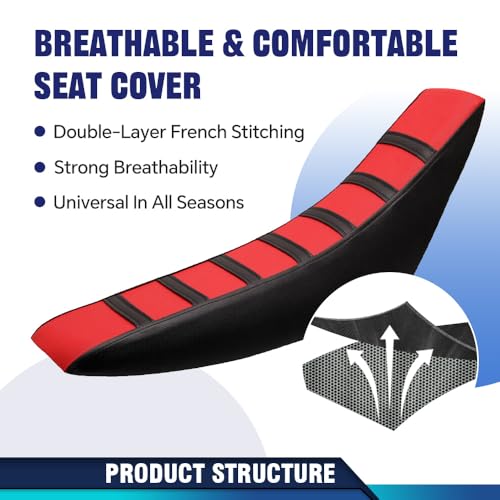 PIT66 Motorcycle Soft Leather Seat Cover, Compatible with Honda CR125R CR250R CR500R CR80R CRF100F CRF125F CRF150F (Red) - color: Red