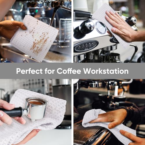 HOMEXCEL Waffle Weave Microfiber Towel, 10 Pack Lint Free Cleaning Rags, 12 x 12 Inches Barista Towels, Reusable Microfiber Cleaning Cloth for Household, Kitchen, Glass and Window, White - color: White