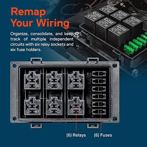 True Mods 12V DC Auto Waterproof Fuse 5-Pin Relay Box Block [6 ATC/ATO Fusible Holder] 6 Bosch Style Universal Relay Block Holder for Automotive Vehicles Cars Marine Boat Offroad Jeep Light Equipment - style: Fuse/Relay Kit