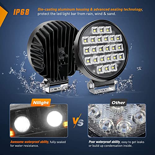 Nilight 4.3 Inch Round Utility LED Work Light W/Integrated Toggle Switch, 2PCS 72W 5760LM 150° Flood Lamp for Offroad Heavy Equipment Vehicles Truck Tractor Golf cart Boat ATV UTV - color: 2Pcs 24Led Flood Lights